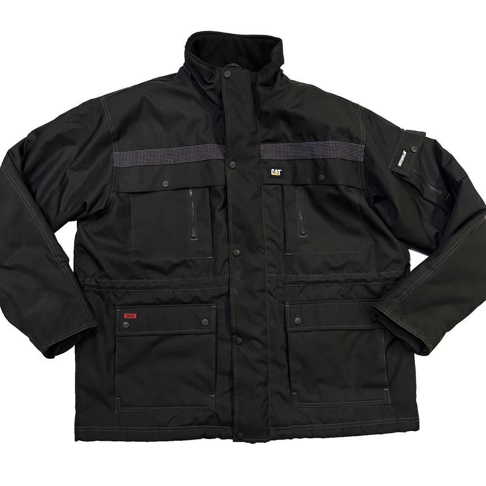 Caterpillar CAT Heavy Insulated Parka Men's 2XL Black Reflective No Hood - FLAW